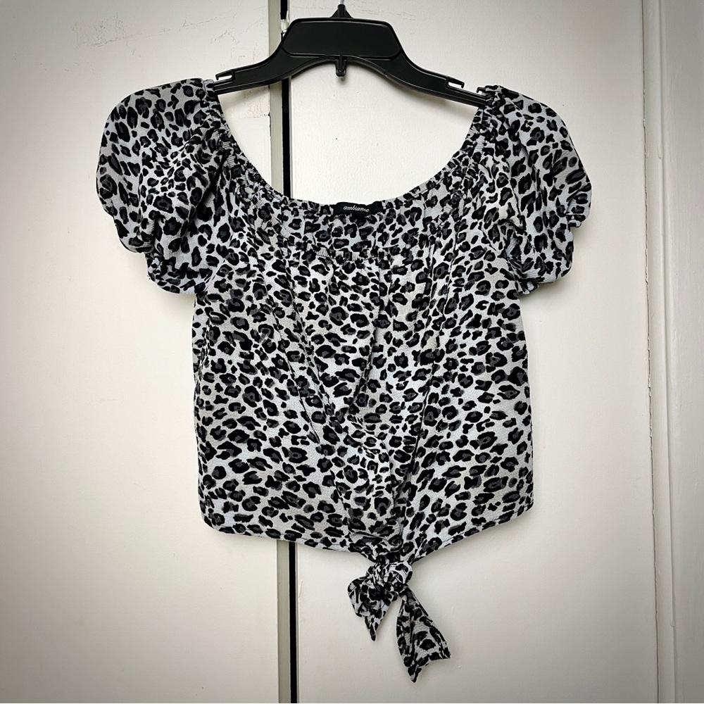 Ambiance Sheer Leopard Print crop Top Blouse